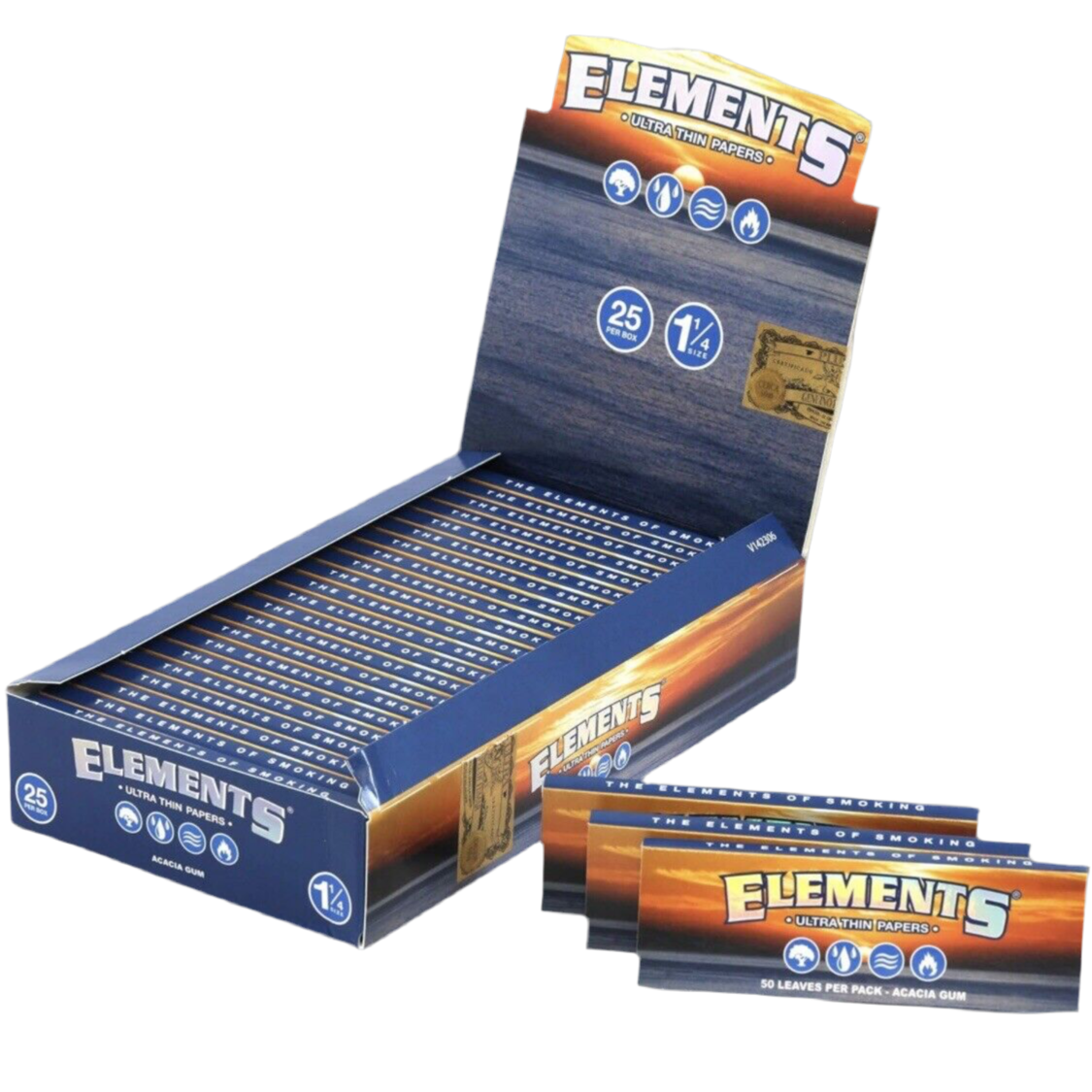 Elements 1 1/4 1.25 Größe Ultra Dünn Reis Zigarettenpapier (Ganze Box)