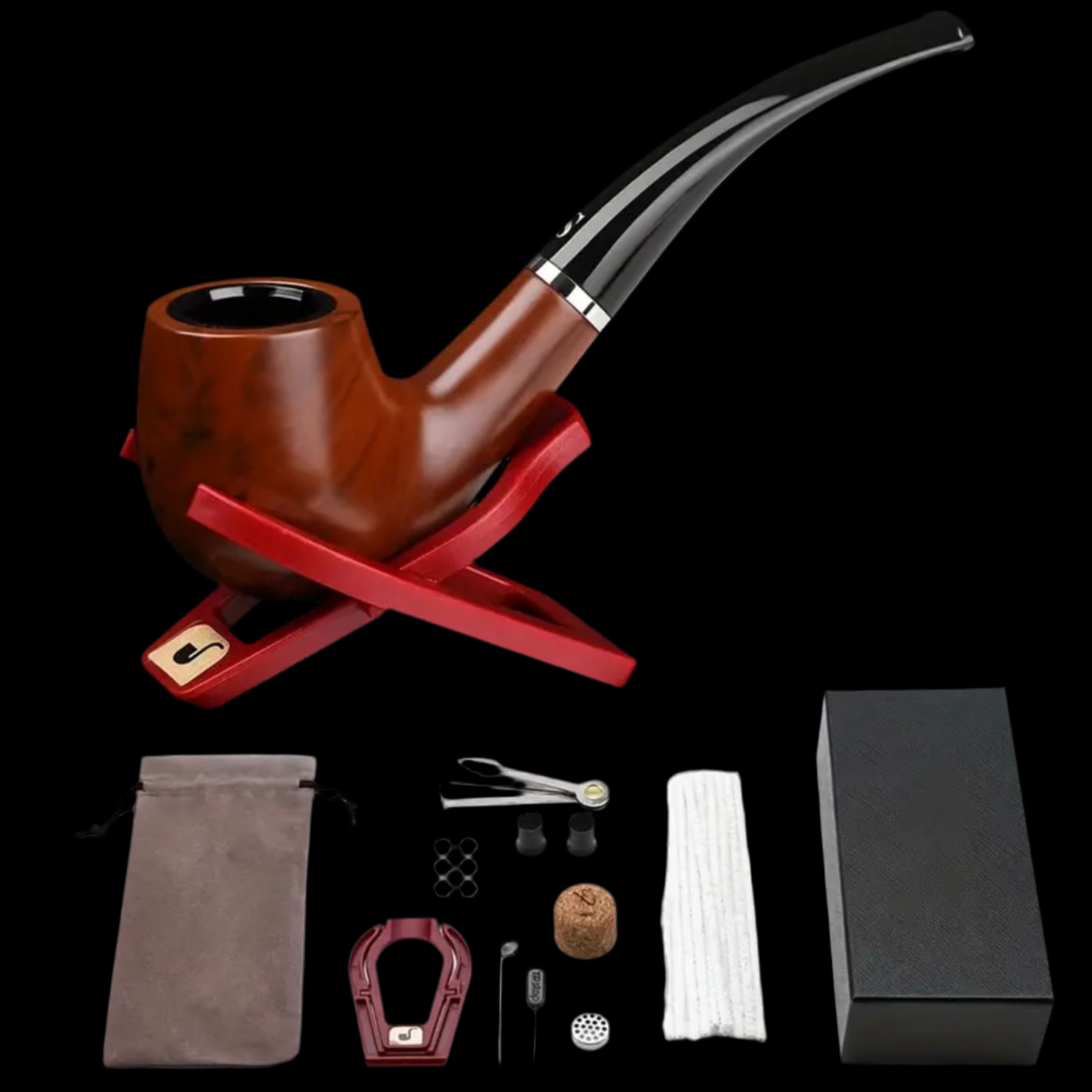 Premium Pfeifenset mit 12 Teiliger Zubehör | Tabak Pfeife Set aus Rosenholz