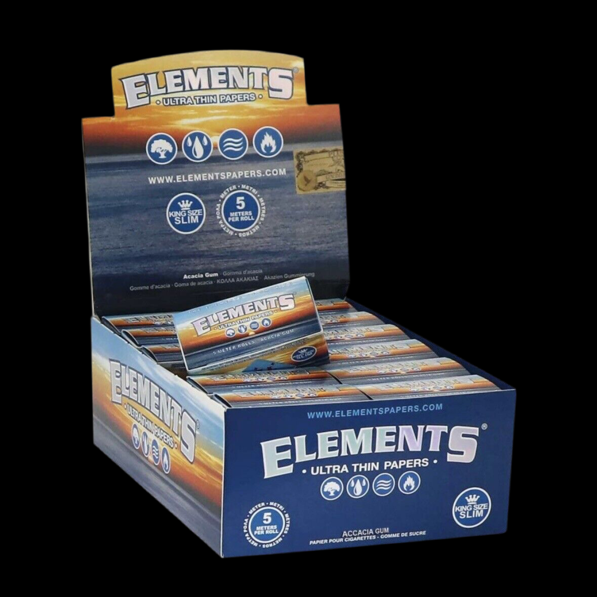 Elements Ultra Thin Rolls, 5m-langes Zigarettenpapier - 24 Rollen | Ganze Box