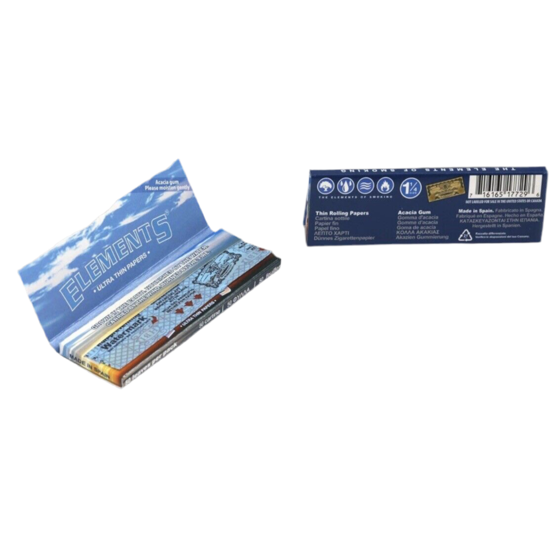 Elements 1 1/4 1.25 Größe Ultra Dünn Reis Zigarettenpapier (Ganze Box)
