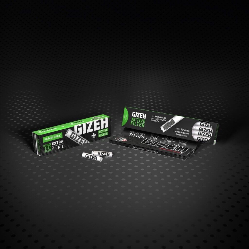 Gizeh Kombi Pack BLACK 16x: King Size Slim Heft à 34 Papers + 16 Active Filter
