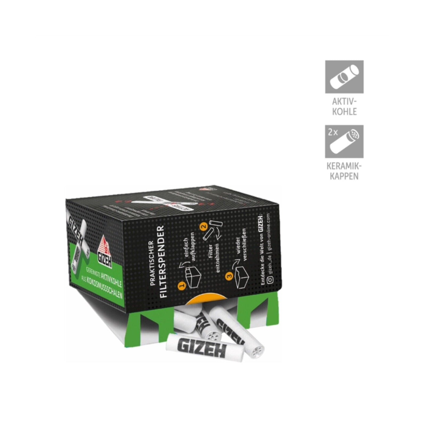 10 x 34er Box GIZEH - Active Filter Aktivkohle 6mm Zigarettenfilter - 340 Stück
