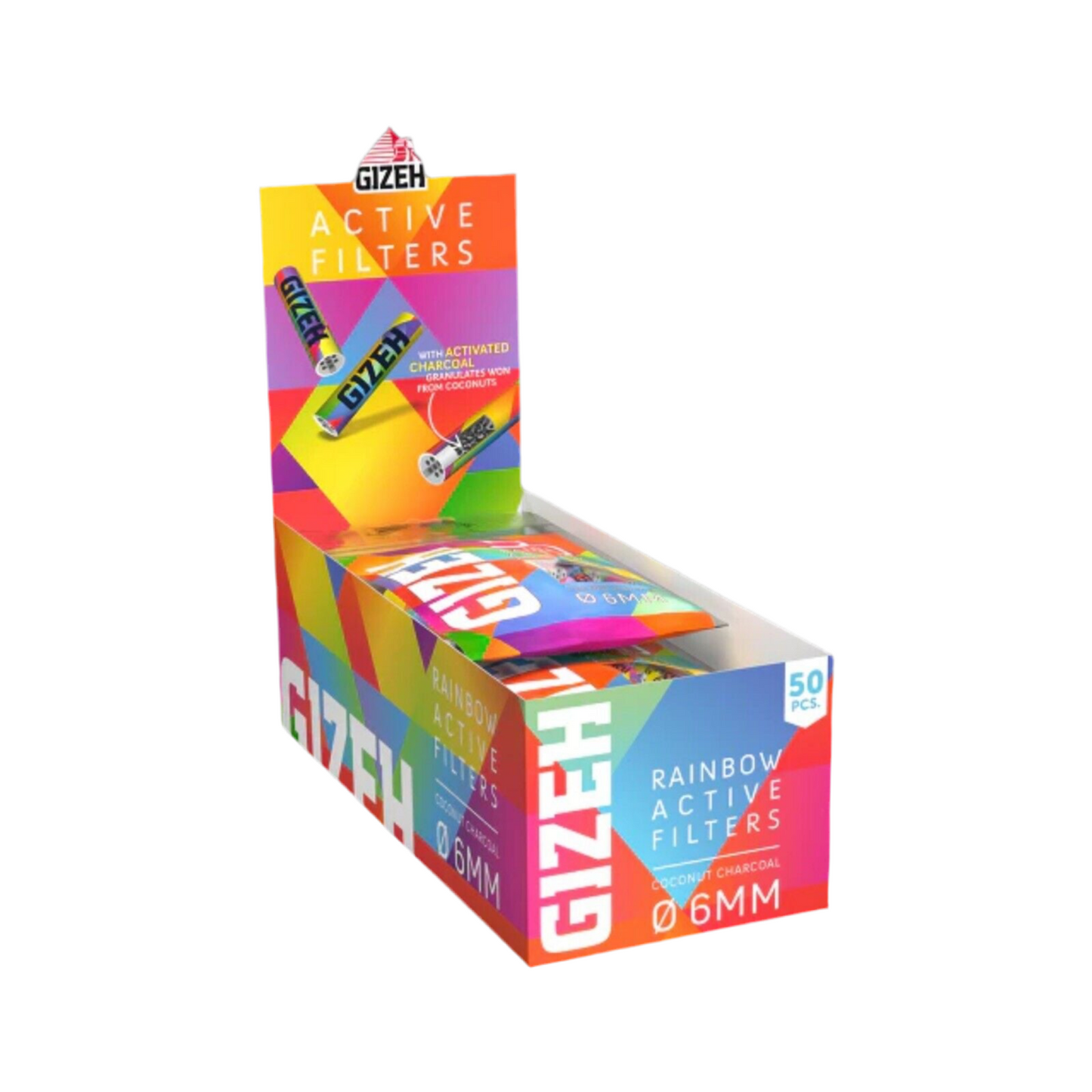 GIZEH Rainbow Active Filter - 5 x 50 (6mm) 5 Beutel = 250 Drehfilter
