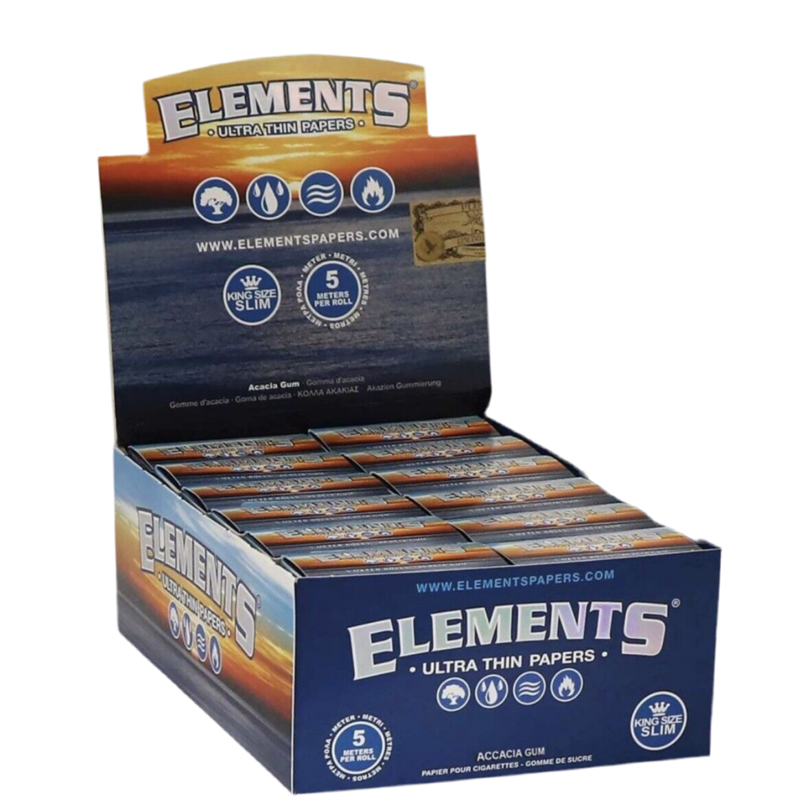 Elements Ultra Thin Rolls, 5m-langes Zigarettenpapier - 24 Rollen | Ganze Box