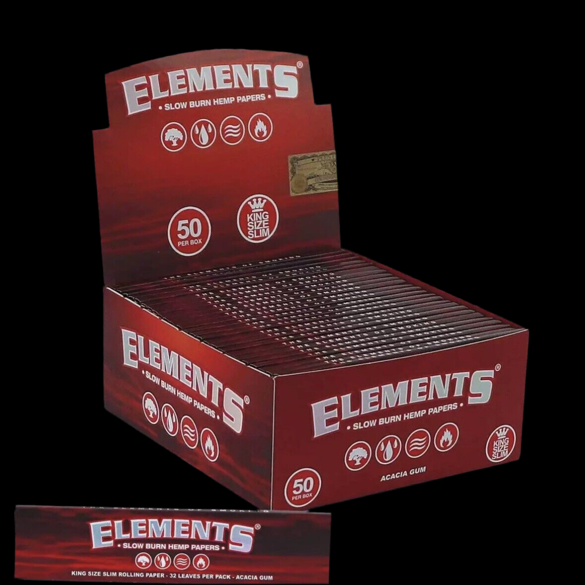 1 Box (50x) Elements Red King Size Slim Hanf Papers from Hemp