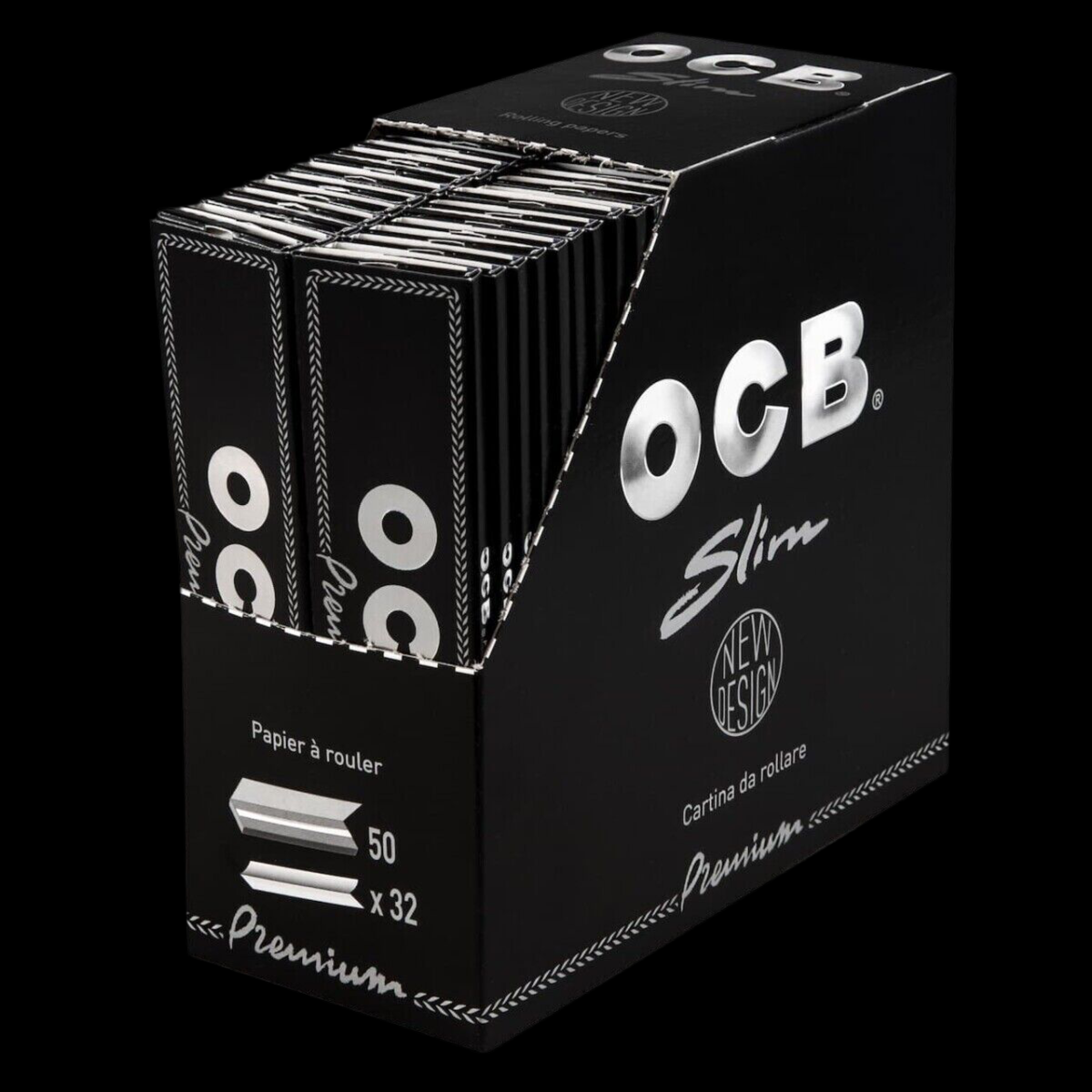 OCB Slim Long 50 x 32 - Blättchen Schwarz | Ganze Box | King Size