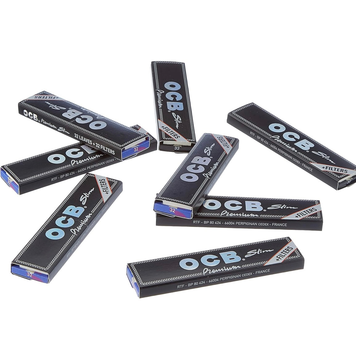 OCB Schwarz Premium Long Slim | 32 Heftchen mit 32 Tips | Long Papers Blättchen