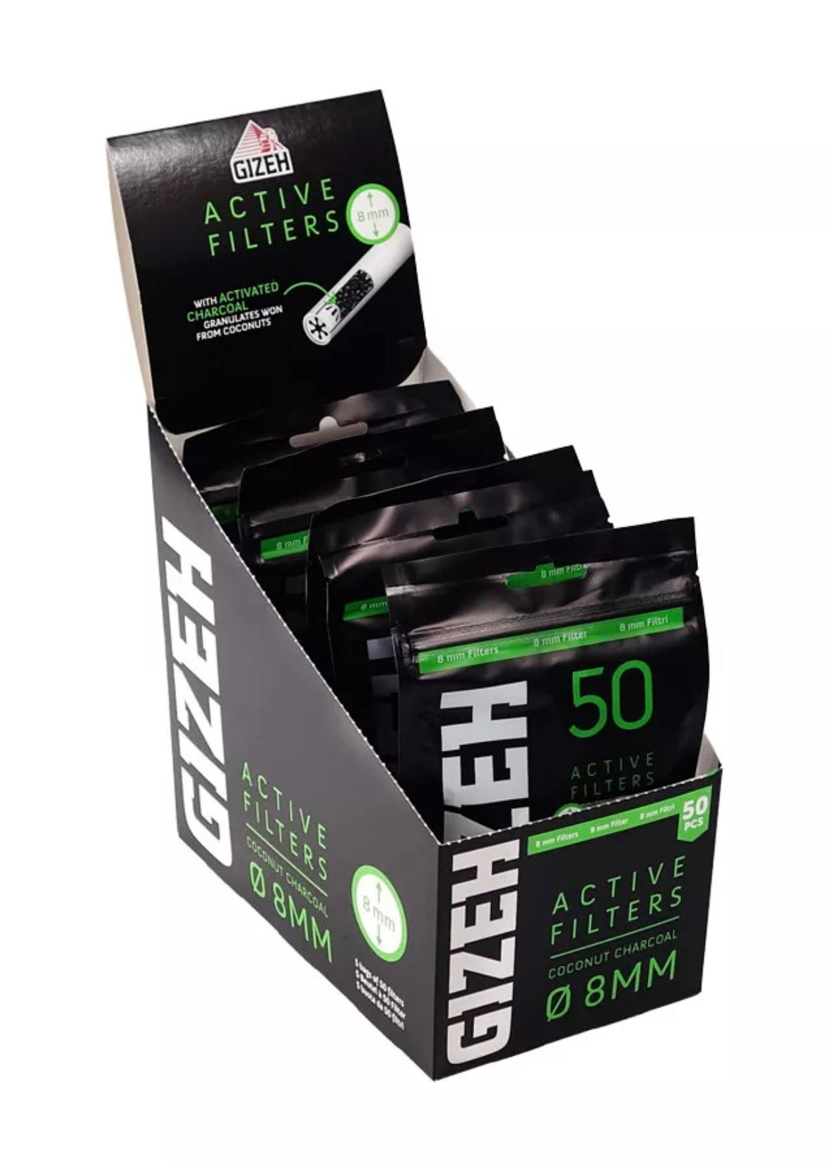 Beutel mit 50x GIZEH Black | Aktivkohlefiltern 8mm | mit Keramikkappen