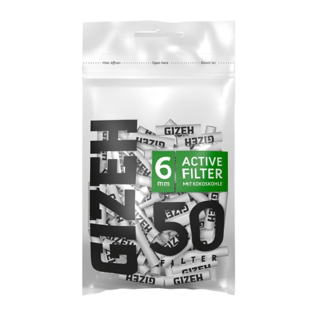 GIZEH Black Active Filter 10 x 50 Aktivkohle 6mm | 1 Karton = 500 Drehfilter