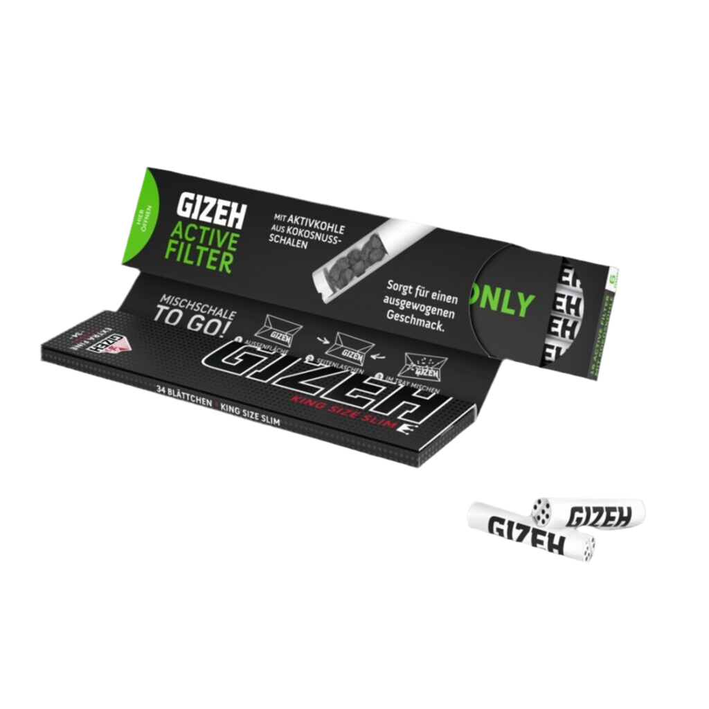 Gizeh Kombi Pack BLACK 16x: King Size Slim Heft à 34 Papers + 16 Active Filter