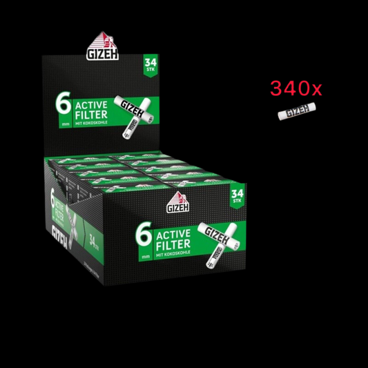 10 x 34er Box GIZEH - Active Filter Aktivkohle 6mm Zigarettenfilter - 340 Stück