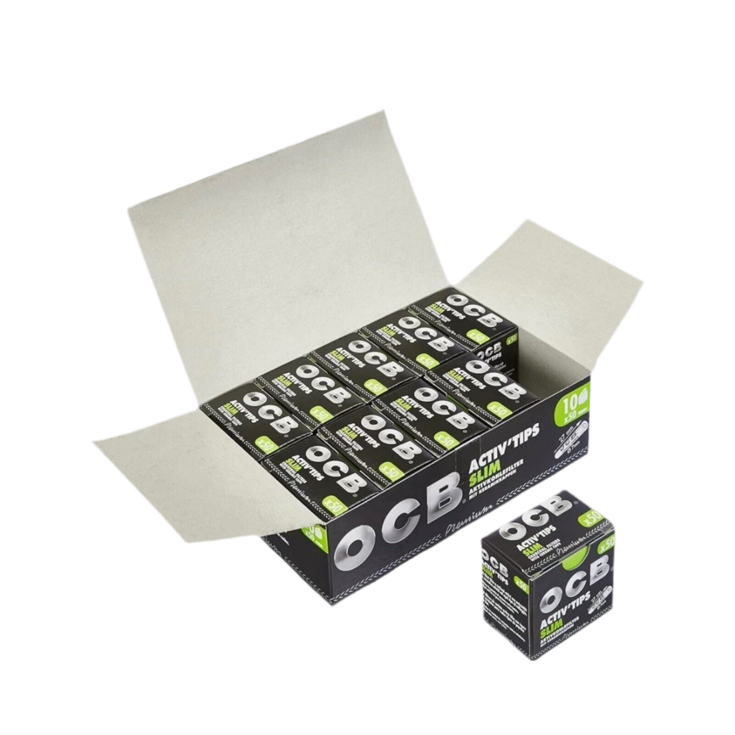 OCB Activ'Tips Slim 7 mm Aktivkohlefilter - 10 x 50 Stück