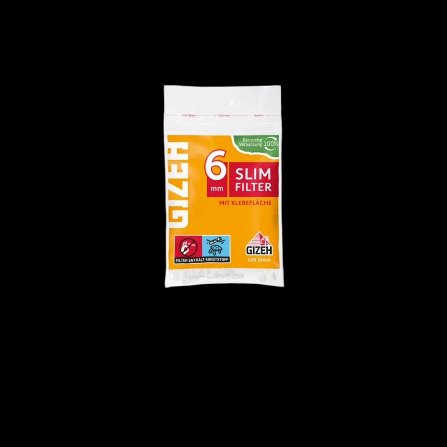 Gizeh Slim Filter 6mm - 120 Stück, Wiederverschließbarer Beutel